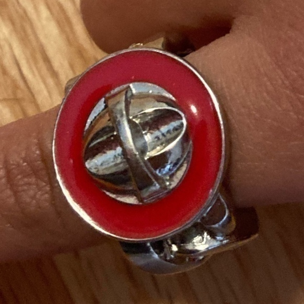 Red and silver tone adjustable ring